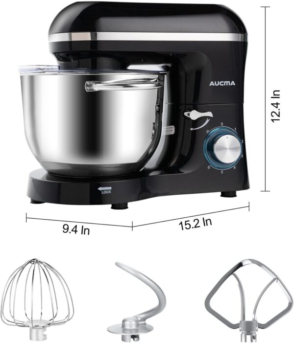 Aucma Stand Mixer,6.5-QT 660W 6-Speed Tilt-Head Food Mixer, Kitchen Electric Mixer with Dough Hook, Wire Whip & Beater (6.5QT, Black) - Image 4