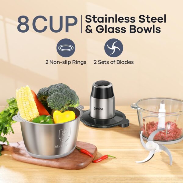 GANIZA Food Processors, Electric Food Chopper with Meat Grinder & Vegetable Chopper - - Image 2