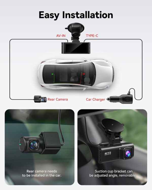 REDTIGER Dash Cam Front Rear, 4K/2.5K Full HD Dash Camera for Cars - Image 4