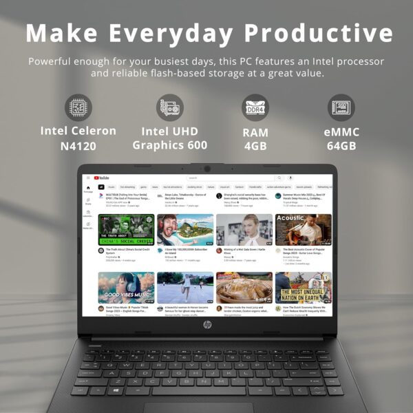 HP Stream 14" HD BrightView Laptop, Intel Celeron N4120 Processor, - Image 2