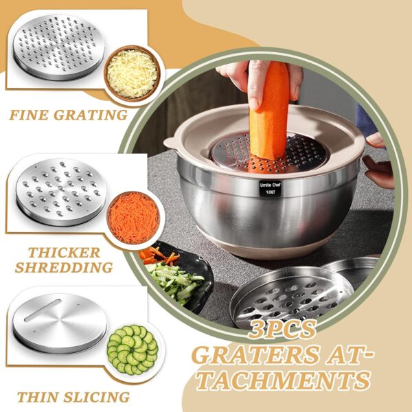 Mixing Bowls with Airtight Lids Set, 26PCS Stainless Steel Khaki Bowls with Grater Attachments, - Image 3