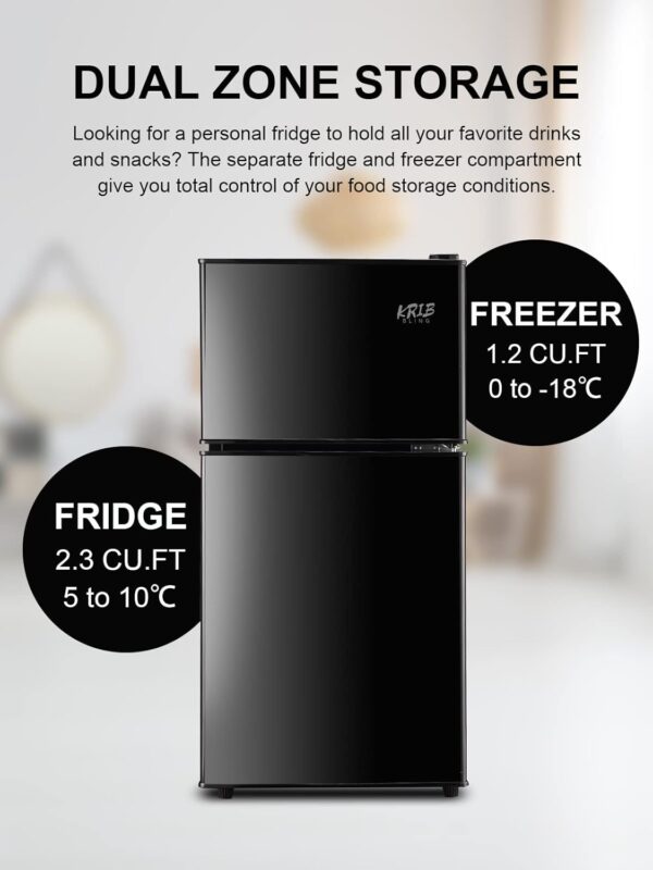 3.5 Cu.Ft Refrigerator 2 Door 7 Level Adjustable Thermostat Control Top-Freezer Refrigerator Lock Fresh Energy Saving Black (KB03-FLS-80-BLACK) - Image 3