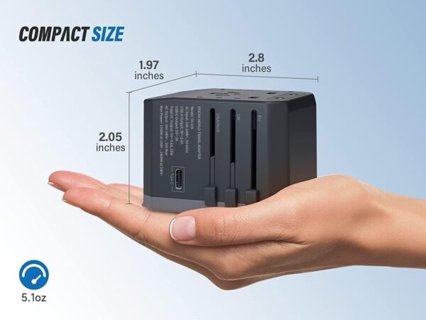 EPICKA Universal Travel Adapter, All in One International Power Adapter AC Plug Worldwide Charger Adaptor with USB-C and 4 USB Ports, - Image 6