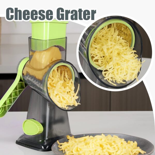 KEOUKE Rotary Cheese Grater with Handle Vegetable Cheese Shredder Slicer Grater for Kitchen 3 Changeable Blades for Cheese Potato Zucchini Nuts Chocolate (Green SP) - Image 6