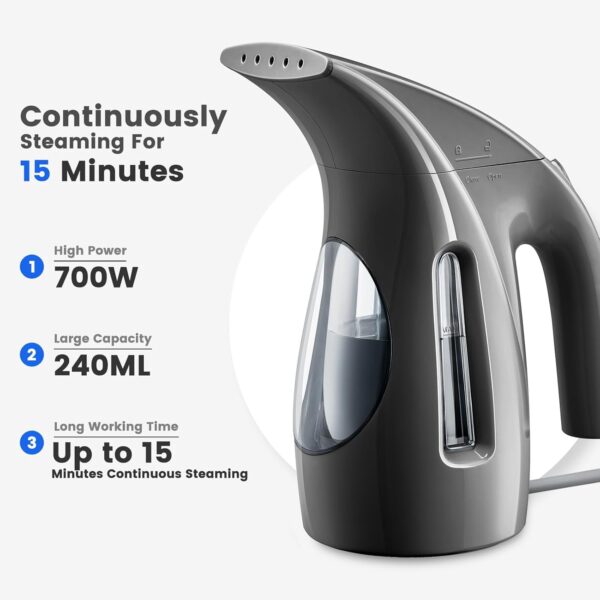 HiLIFE Steamer for Clothes, Portable Handheld Design, 240ml Big Capacity, 700W, Strong Penetrating Steam, Removes Wrinkle, for Home, Office - Image 2