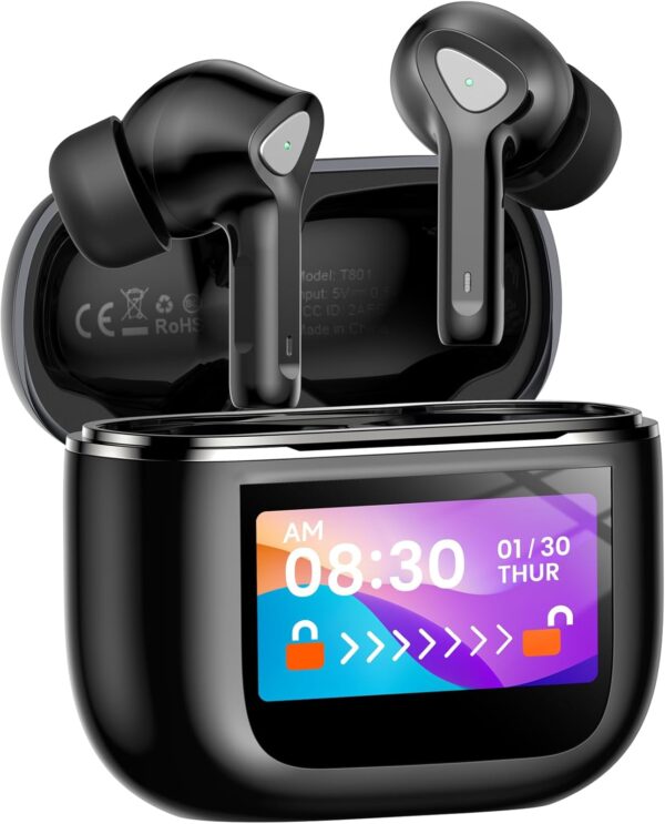 Wireless Earbuds Bluetooth 5.3 Headphones with Touch Screen 50H Playtime Deep Bass Stereo Ear Buds with Mic IPX7 Waterproof in Ear Earphones