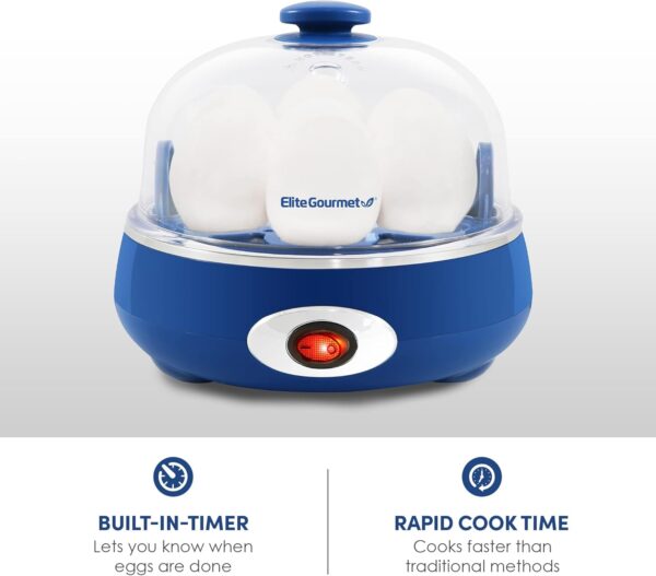 Elite Gourmet EGC322CBL Easy Egg Cooker Electric 7-Egg Capacity, Soft, Medium, Hard-Boiled Egg Cooker with Auto Shut-Off, Measuring Cup Included, BPA Free, Classic Blue - Image 3