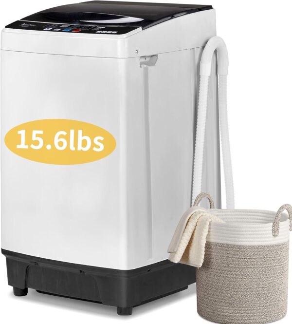Winado Full Automatic Washing Machine, 15.6Lbs Top Load Portable Washer with Drain Pump, 10 Wash Programs 8 Water Level Washer and Dryer Combo,