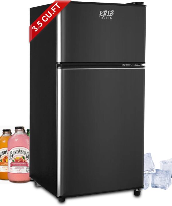 3.5 Cu.Ft Refrigerator 2 Door 7 Level Adjustable Thermostat Control Top-Freezer Refrigerator Lock Fresh Energy Saving Black (KB03-FLS-80-BLACK)