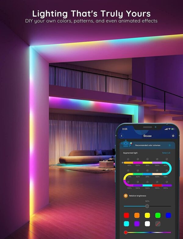 Govee RGBIC Alexa LED Strip Light 16.4ft, Smart WiFi LED Lights Work with Alexa and Google Assistant, Segmented DIY, Music Sync, - Image 2