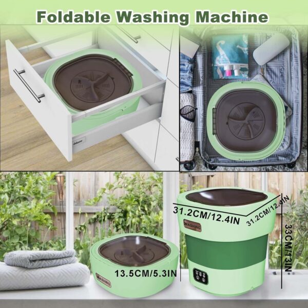 Mini Portable Washing Machine Small - 18L 60W Portable Mini Washing Machine with Spin, Lavadora Portatil Washer Foldable, Small Washing Machine Portable Used for Travel Green - Image 6