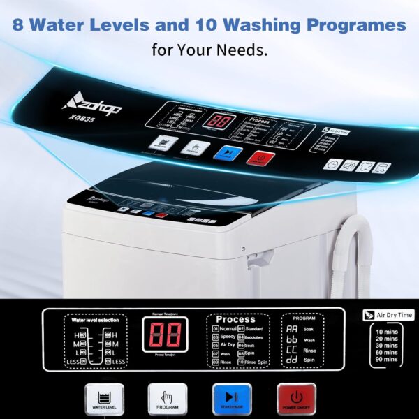 Winado Full Automatic Washing Machine, 15.6Lbs Top Load Portable Washer with Drain Pump, 10 Wash Programs 8 Water Level Washer and Dryer Combo, - Image 3