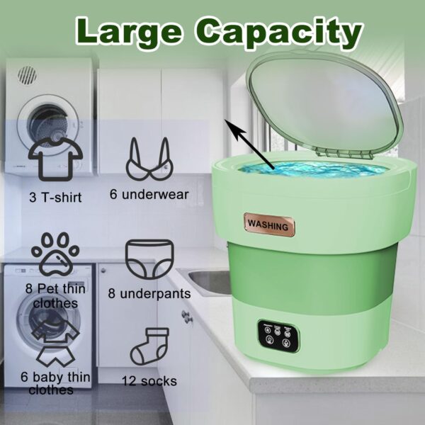 Mini Portable Washing Machine Small - 18L 60W Portable Mini Washing Machine with Spin, Lavadora Portatil Washer Foldable, Small Washing Machine Portable Used for Travel Green - Image 3
