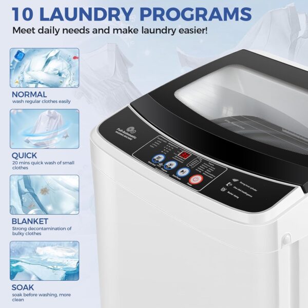 Nictemaw Portable Washing Machine 17.8Lbs Capacity 2.4 Cu.ft Portable Washer Machine with 10 Programs 8 Water Levels Mini Washing Machine - Image 3