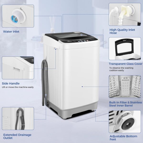 Nictemaw Portable Washing Machine 17.8Lbs Capacity 2.4 Cu.ft Portable Washer Machine with 10 Programs 8 Water Levels Mini Washing Machine - Image 7