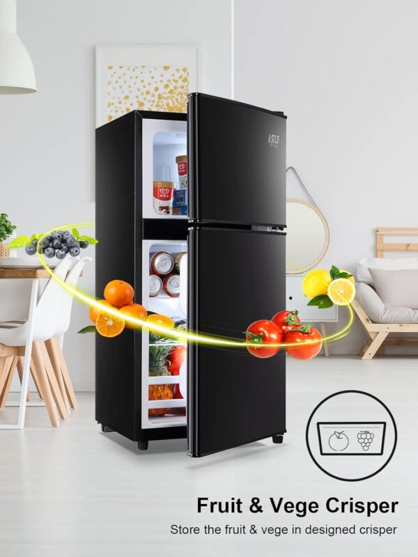 3.5 Cu.Ft Refrigerator 2 Door 7 Level Adjustable Thermostat Control Top-Freezer Refrigerator Lock Fresh Energy Saving Black (KB03-FLS-80-BLACK) - Image 2