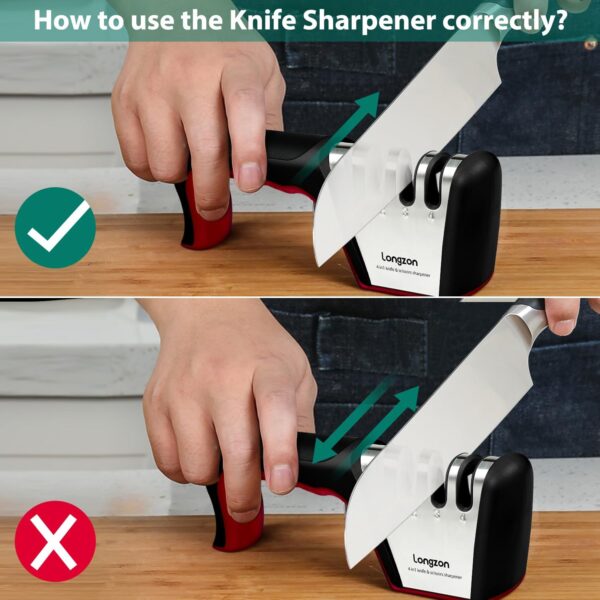 4-in-1 Knife Sharpener [4 Stage] with a Pair of Cut-Resistant Glove, Original Premium Polish Blades, Best Kitchen Knife Sharpener Really Works for Ceramic and Steel Knives, Scissors. - Image 7