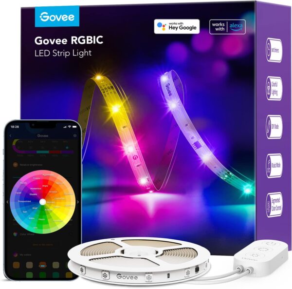 Govee RGBIC Alexa LED Strip Light 16.4ft, Smart WiFi LED Lights Work with Alexa and Google Assistant, Segmented DIY, Music Sync,
