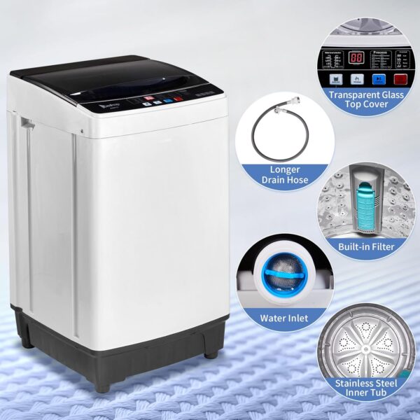 Winado Full Automatic Washing Machine, 15.6Lbs Top Load Portable Washer with Drain Pump, 10 Wash Programs 8 Water Level Washer and Dryer Combo, - Image 2