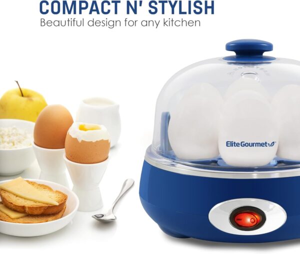 Elite Gourmet EGC322CBL Easy Egg Cooker Electric 7-Egg Capacity, Soft, Medium, Hard-Boiled Egg Cooker with Auto Shut-Off, Measuring Cup Included, BPA Free, Classic Blue - Image 4
