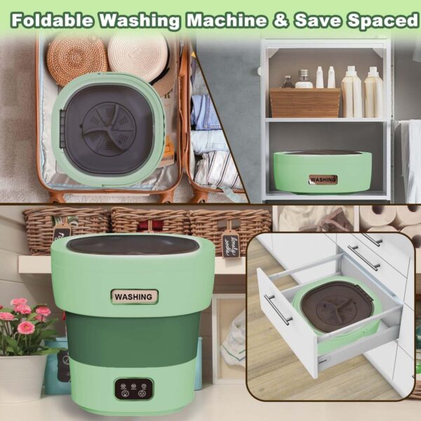 Mini Portable Washing Machine Small - 18L 60W Portable Mini Washing Machine with Spin, Lavadora Portatil Washer Foldable, Small Washing Machine Portable Used for Travel Green - Image 5