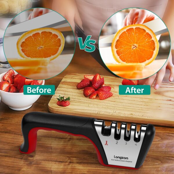 4-in-1 Knife Sharpener [4 Stage] with a Pair of Cut-Resistant Glove, Original Premium Polish Blades, Best Kitchen Knife Sharpener Really Works for Ceramic and Steel Knives, Scissors. - Image 9