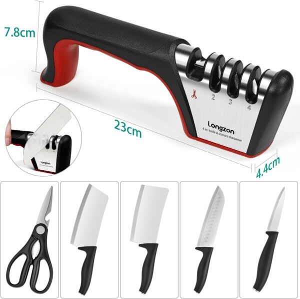 4-in-1 Knife Sharpener [4 Stage] with a Pair of Cut-Resistant Glove, Original Premium Polish Blades, Best Kitchen Knife Sharpener Really Works for Ceramic and Steel Knives, Scissors. - Image 5