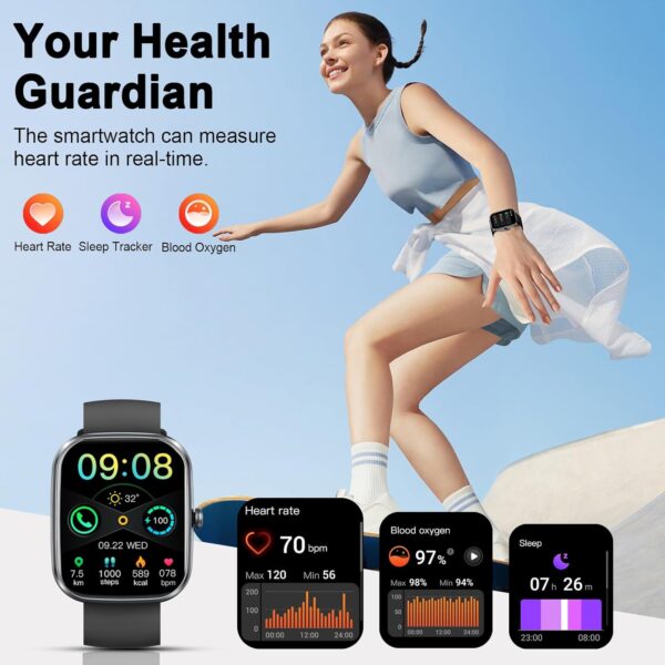 Smart Watch(Answer/Make Call), 1.91" Smartwatch for Men Women, NEW Fitness Watch with 110+ Sport Modes, Fitness Activity Tracke with Pedometer/Sleep Monitor/Heart Rate/IP68 Waterproof, for Android iOS - Image 3
