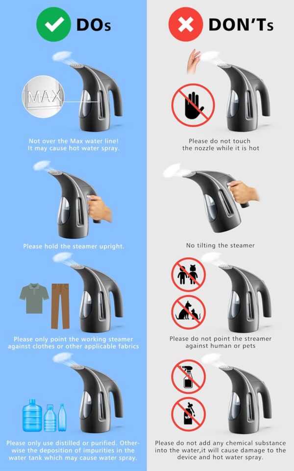 HiLIFE Steamer for Clothes, Portable Handheld Design, 240ml Big Capacity, 700W, Strong Penetrating Steam, Removes Wrinkle, for Home, Office - Image 6