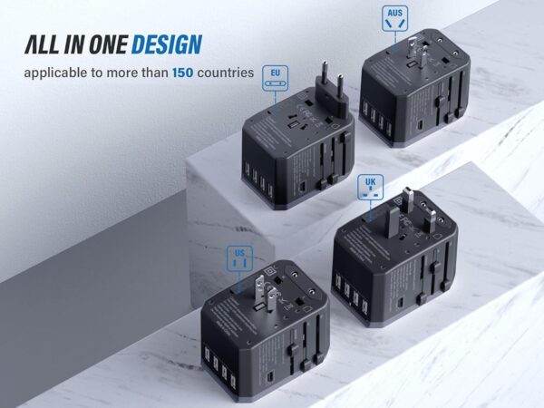 EPICKA Universal Travel Adapter, All in One International Power Adapter AC Plug Worldwide Charger Adaptor with USB-C and 4 USB Ports, - Image 4