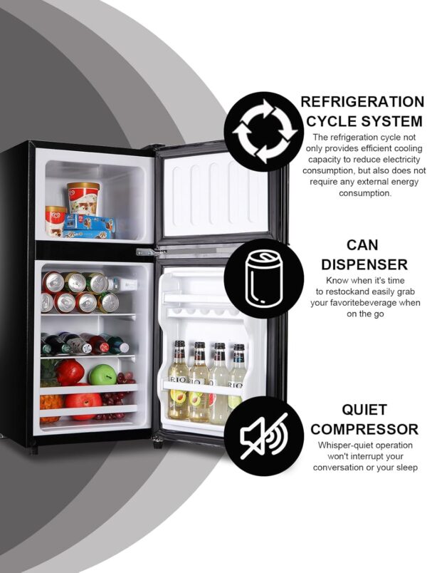 3.5 Cu.Ft Refrigerator 2 Door 7 Level Adjustable Thermostat Control Top-Freezer Refrigerator Lock Fresh Energy Saving Black (KB03-FLS-80-BLACK) - Image 6