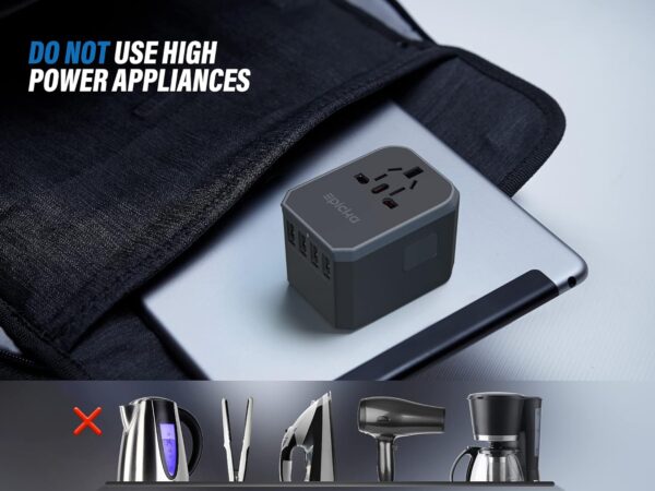 EPICKA Universal Travel Adapter, All in One International Power Adapter AC Plug Worldwide Charger Adaptor with USB-C and 4 USB Ports, - Image 7