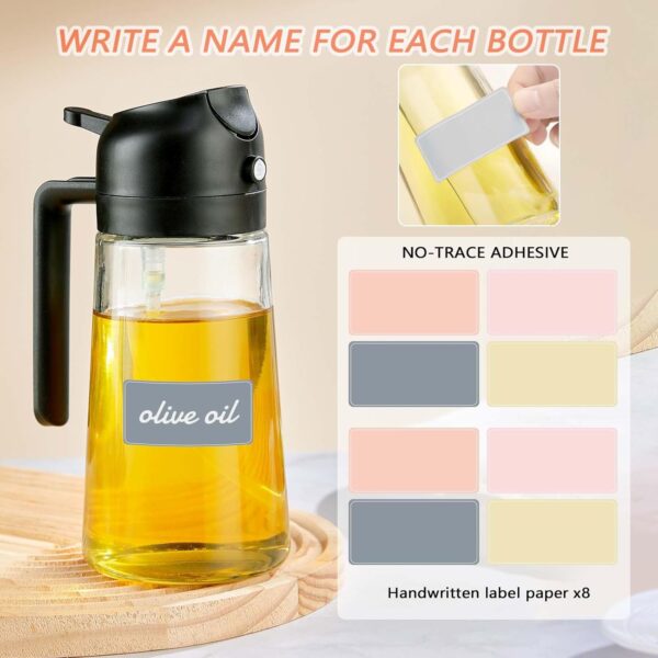 With Stickers 16oz Olive Oil Sprayer for Cooking - 2 in 1 Spray & Pour Olive Oil Dispenser - 470ml Glass Spray Oil Bottle - Kitchen Gadgets - Image 5