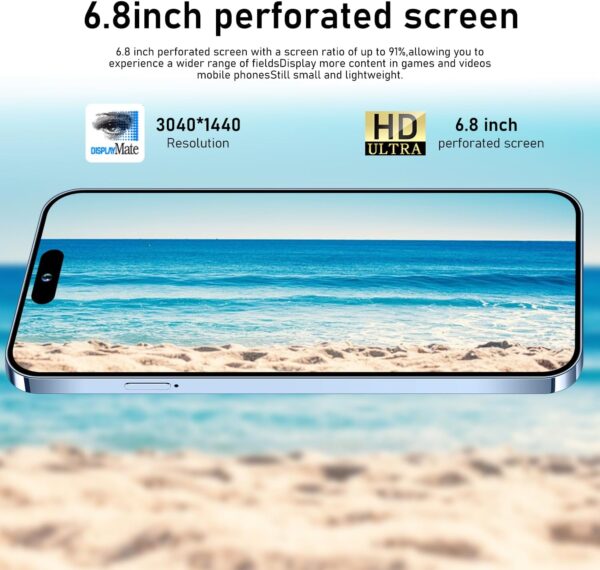 I14 Pro Max Unlocked Smartphone, 6+256GB, Android 13.0 Unlocked Cell Phones, 6.82" HD Screen Battery 6800mAH with 128GB Memory Card/Face ID/Fingerprint Lock/Dual SIM 5G Phone - Image 3