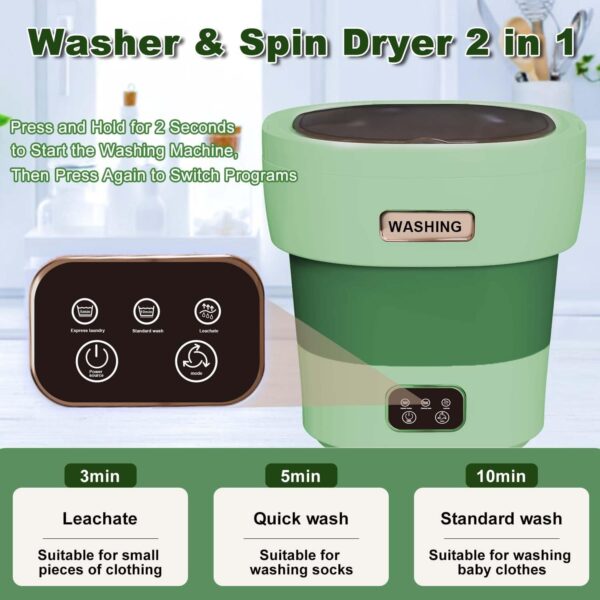 Mini Portable Washing Machine Small - 18L 60W Portable Mini Washing Machine with Spin, Lavadora Portatil Washer Foldable, Small Washing Machine Portable Used for Travel Green - Image 4