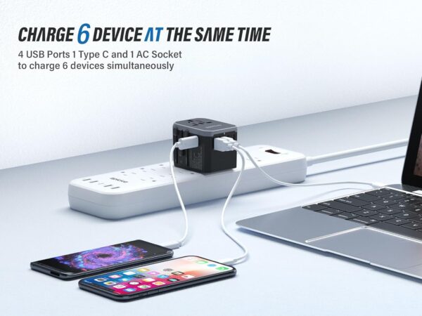 EPICKA Universal Travel Adapter, All in One International Power Adapter AC Plug Worldwide Charger Adaptor with USB-C and 4 USB Ports, - Image 2
