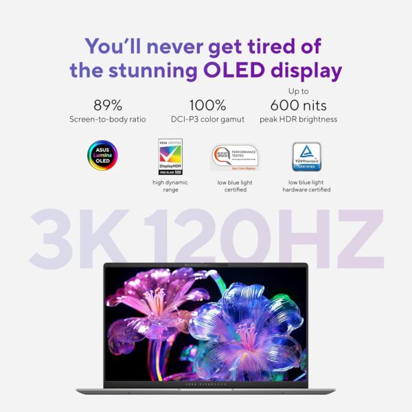 ASUS Vivobook S 15 Laptop; Copilot+ PC, 15.6” 3K 120Hz OLED Display, Qualcomm Snapdragon X Elite X1E-78-100 12-Core Processor, 16GB RAM, 1TB SSD, Windows 11 Home, Cool Silver, S5507QAD-PS96 - Image 4