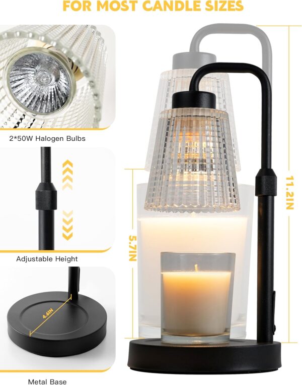Candle Warmer Lamp with Timer Dimmable, Adjustable Height, House Warming Gifts New Home Room Decor, Birthday Gifts for Women Mom, Wax Warmer Lamp for Jar Candles with 2 Bulbs - Image 5