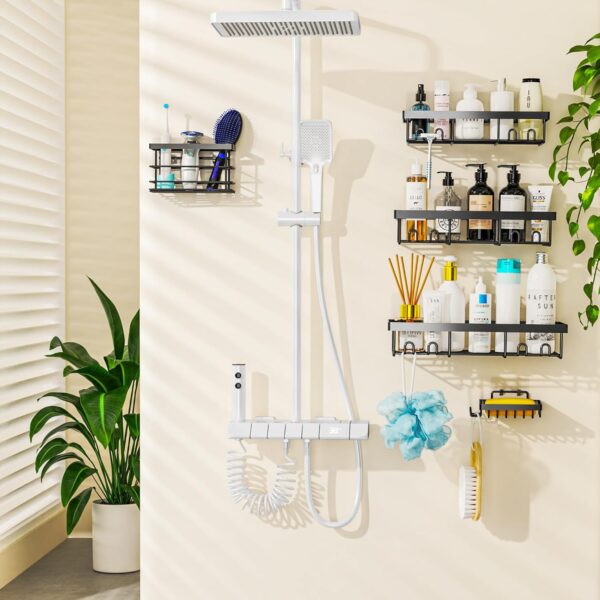 Moforoco Adhesive Shower Caddy Organizer Shelves Rack - 5 Pack Corner Bathroom Storage Organization, Home & Kitchen Decor Inside RV Accessories, Hanging First Apartment Household Camper Essentials - Image 6