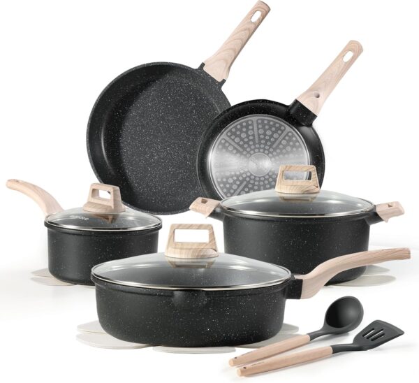 CAROTE 14Pcs Pots and Pans Set Non Stick, Cookware Sets Induction Cookware Granite Cooking Set with Frying Pans,