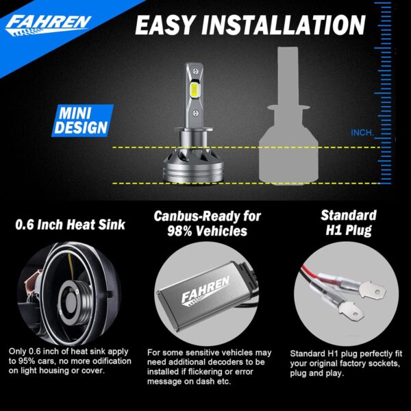 FAHREN H1 Driving Fog Bulbs, 24000LM 6500K Ultra Bright Bulbs H1 Fog Bulbs, IP68 Waterproof Pack of - Image 2