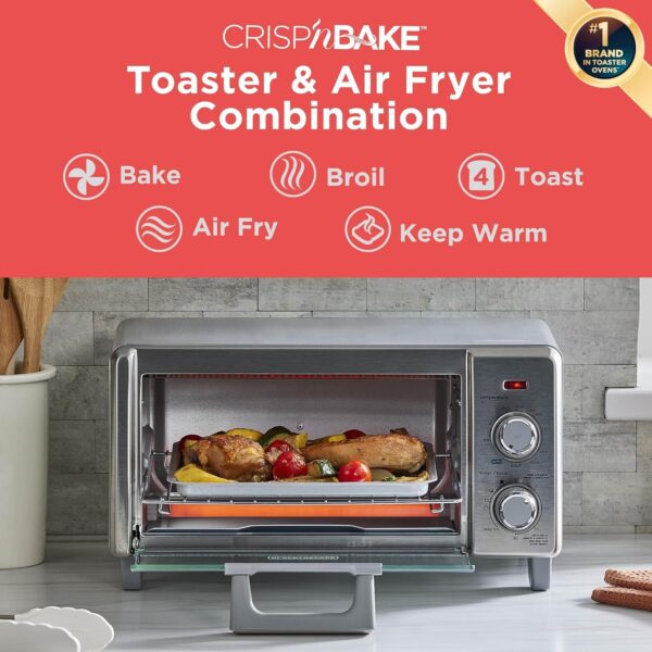 BLACK+DECKER 4-Slice Crisp 'N Bake Air Fry Toaster Oven,TO1787SS-RFP, 4-Slice, 5 Cooking Functions, 30 Minute Timer, Stainless Steel - Image 2