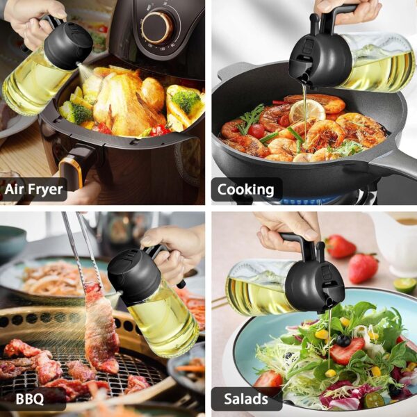 With Stickers 16oz Olive Oil Sprayer for Cooking - 2 in 1 Spray & Pour Olive Oil Dispenser - 470ml Glass Spray Oil Bottle - Kitchen Gadgets - Image 3