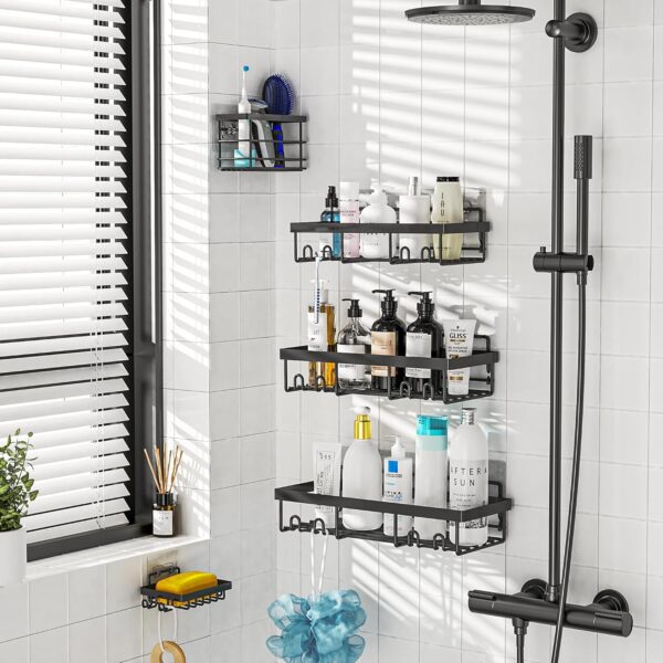 Moforoco Adhesive Shower Caddy Organizer Shelves Rack - 5 Pack Corner Bathroom Storage Organization, Home & Kitchen Decor Inside RV Accessories, Hanging First Apartment Household Camper Essentials - Image 5