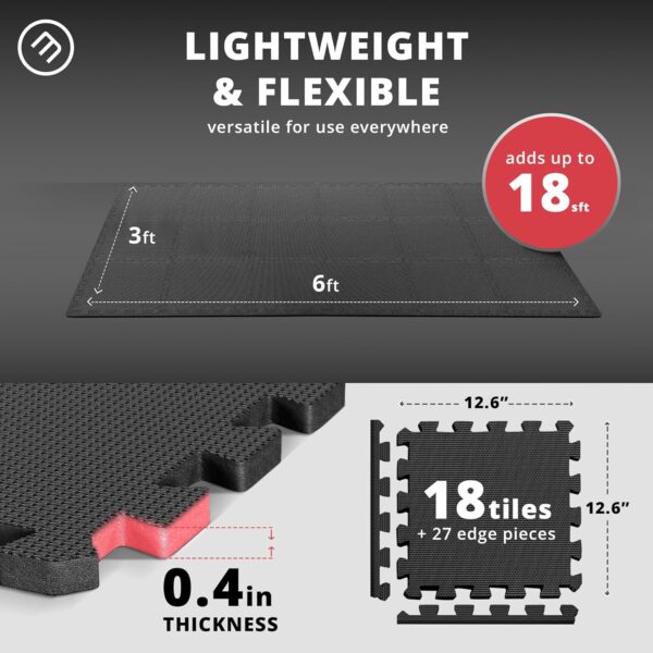 Gym Flooring Set - Interlocking EVA Soft Foam Floor Mat, 18 Pieces Puzzle Rubber Tiles Protective Ground Surface Protection, - Image 2