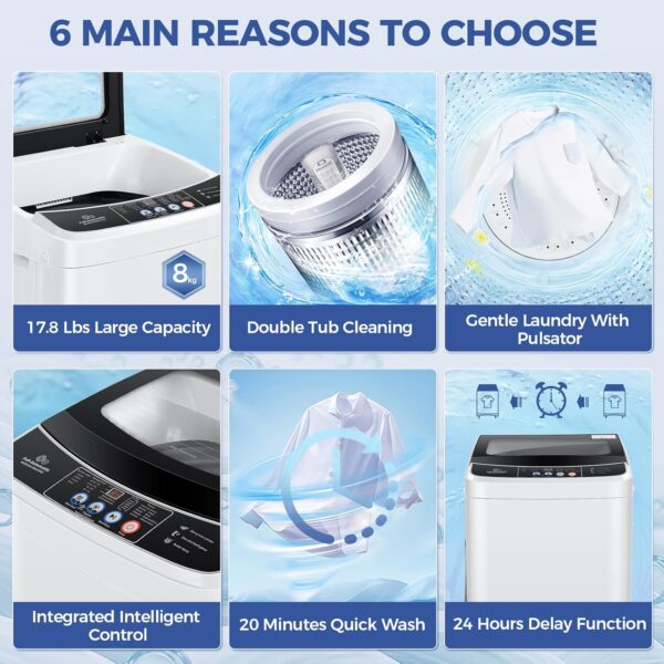 Nictemaw Portable Washing Machine 17.8Lbs Capacity 2.4 Cu.ft Portable Washer Machine with 10 Programs 8 Water Levels Mini Washing Machine - Image 4
