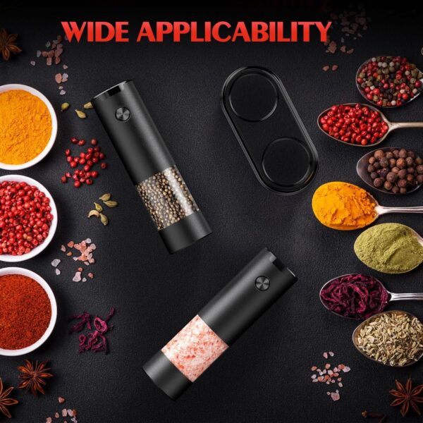 Electric Salt and Pepper Grinder Set Automatic Battery Pepper Mill Shakers Adjustable Coarseness Easy Filling Upgraded Larger Capacity with Led (2 Pack Black/Black） - Image 5