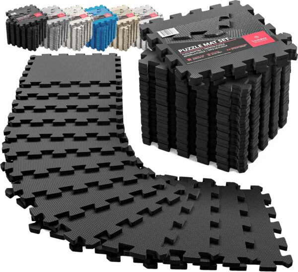 Gym Flooring Set - Interlocking EVA Soft Foam Floor Mat, 18 Pieces Puzzle Rubber Tiles Protective Ground Surface Protection,