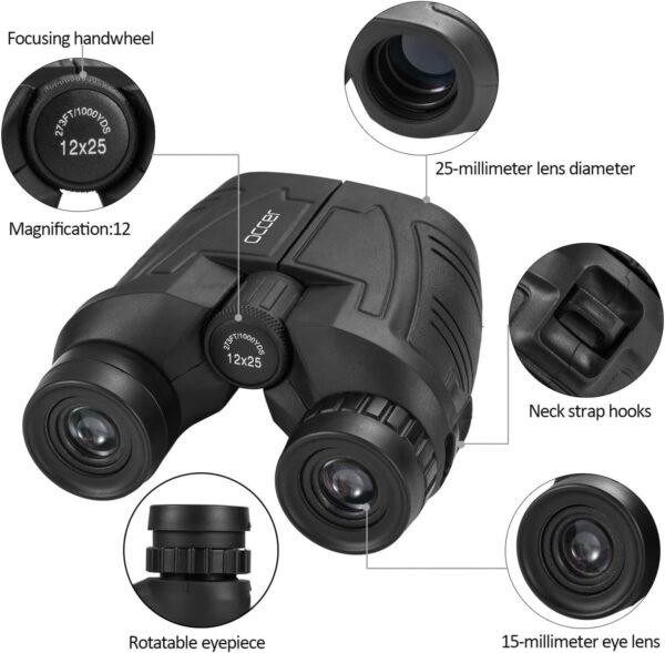 Occer 12x25 Compact Binoculars for Adults and Kids, Large Eyepiece Waterproof - Image 4
