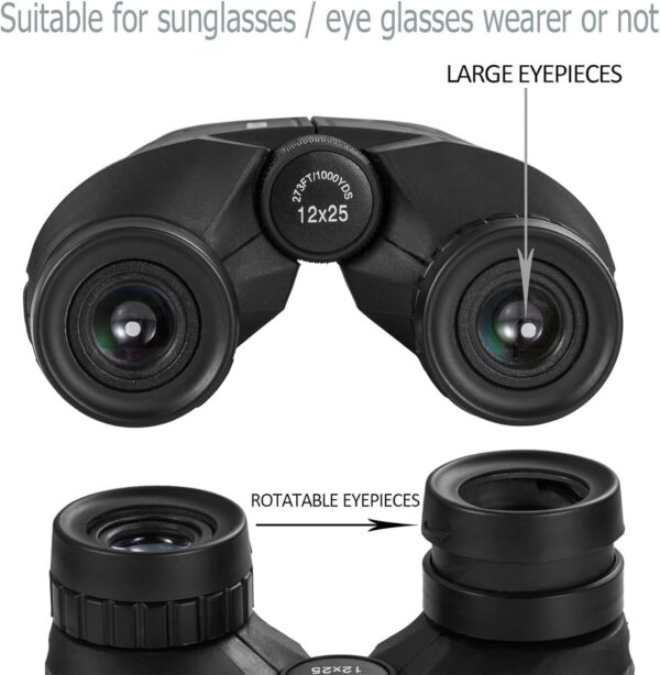 Occer 12x25 Compact Binoculars for Adults and Kids, Large Eyepiece Waterproof - Image 3